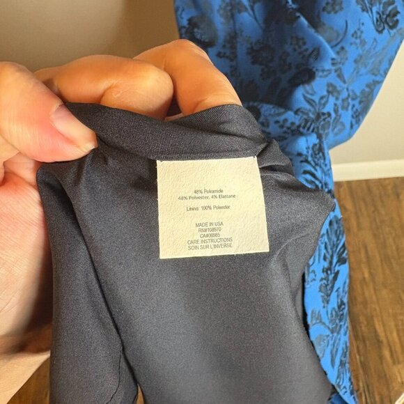 Zac Posen blue and black floral jacquard cap sleeve gown - Picture 4 of 5